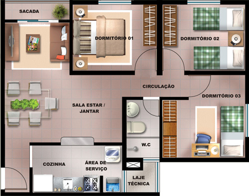 Plantas de apartamentos com 3 quartos | Decorando Casas