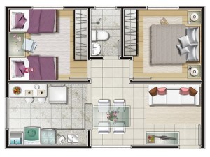 Plantas-de-casas-com-2-quartos-e-cozinha-americana