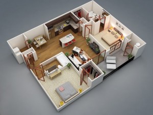 Plantas-de-casas-com-2-quartos-e-cozinha-americana