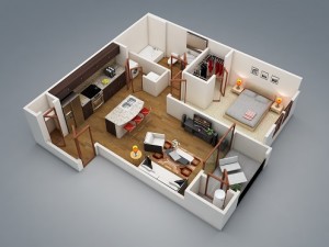 Plantas-de-casas-com-2-quartos-e-cozinha-americana