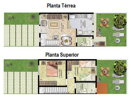 Plantas de casas duplex com 2 quartos | Decorando Casas